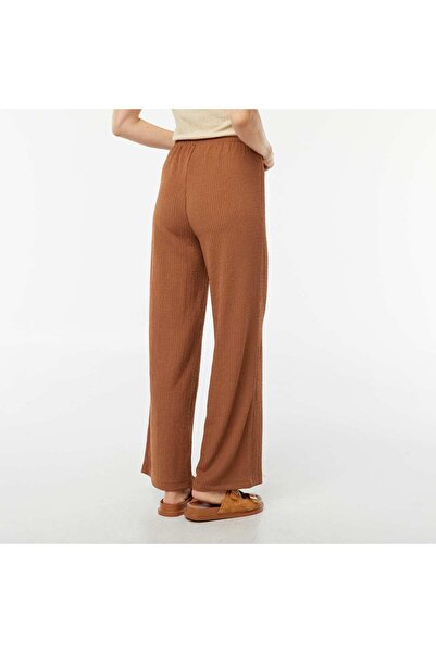 KIABI Waffle-knit wide-leg trousers BROWN
