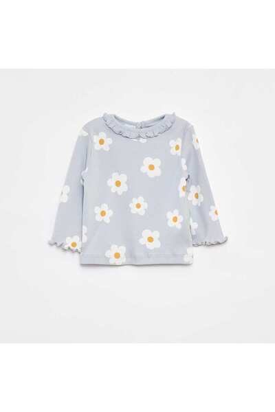 KIABI تي شيرت مضلع بأكمام طويلة باللون الأزرق