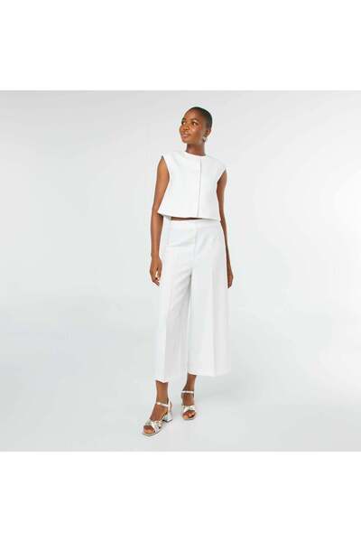 KIABI Flared cropped trousers WHITE