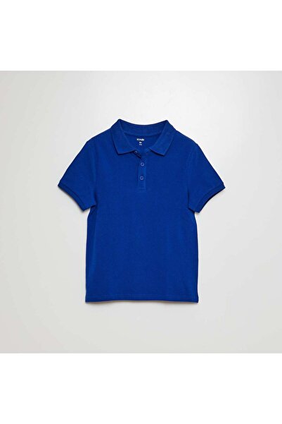 KIABI Plain piquÃ© knit polo shirt BLUE