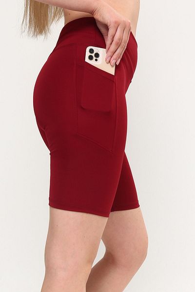 OPENDO High Waist Lifting Effect Women's Cycling Shorts Leggings with Pockets Claret Red