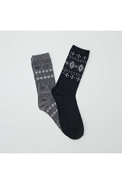 KIABI 2 pairs of patterned jacquard socks BEIGE