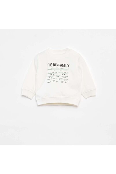 KIABI سويت شيرت بأكمام طويلة وطبعة باللون الأبيض