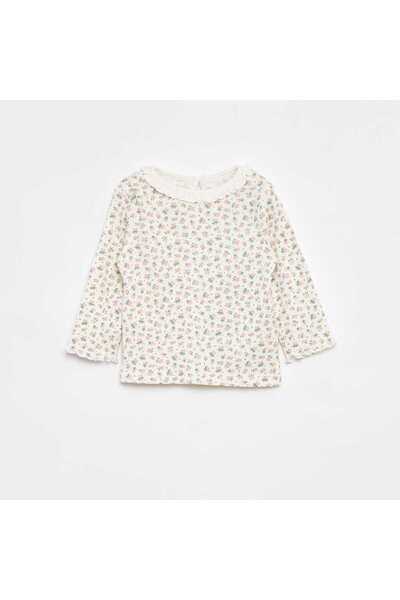 KIABI Ribbed T-shirt with long sleeves WHITE