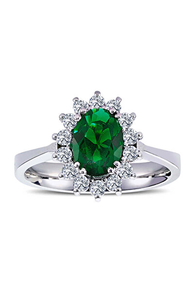 Lova Pırlantalı Oval Zümrüt Anturaj Yüzük - 1020234