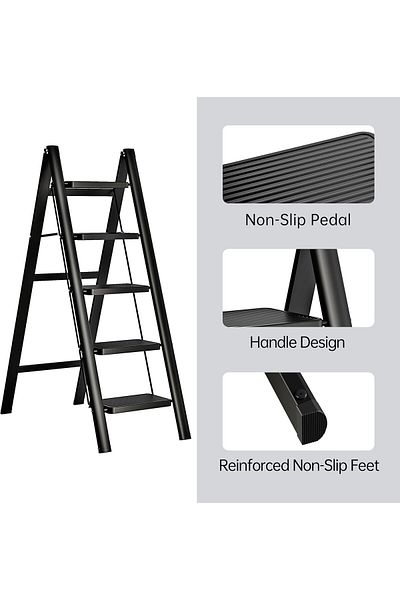 sharpdo Metal Ladder 5 Steps Strong And Durable Foldable Aluminum Alloy With Non-slip Pedals