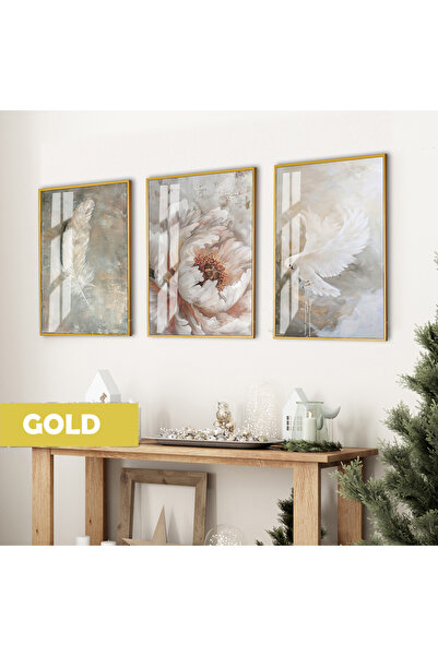 Harika bir ev HARİKABİREV|KUŞ-TÜY-ŞAKAYIK KOMBİNİ (ART)|ÇERÇEVELİ CAM TABLO 3...