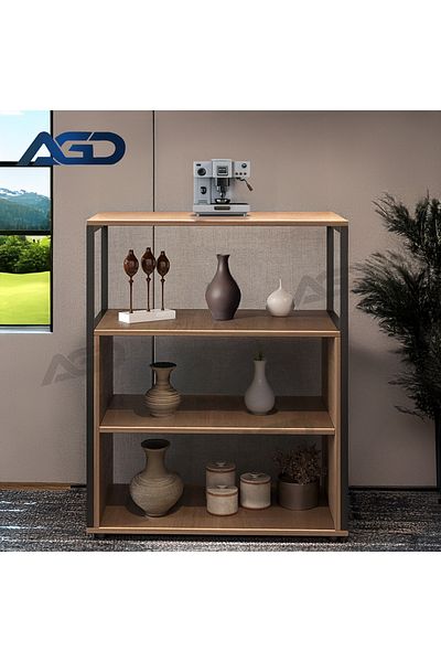 AGD Coffee Corner Table, 4-Shelf Side Table Meets All Your Needs 70*40*88 cm - Brown/Black