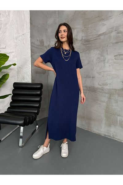 Elif Özbey Butik Rochie lejeră modal bleumarin - Detaliu cu fantă