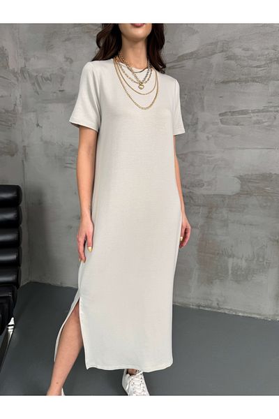 Elif Özbey Butik Casual Modal Dress - Stone Slit Detail