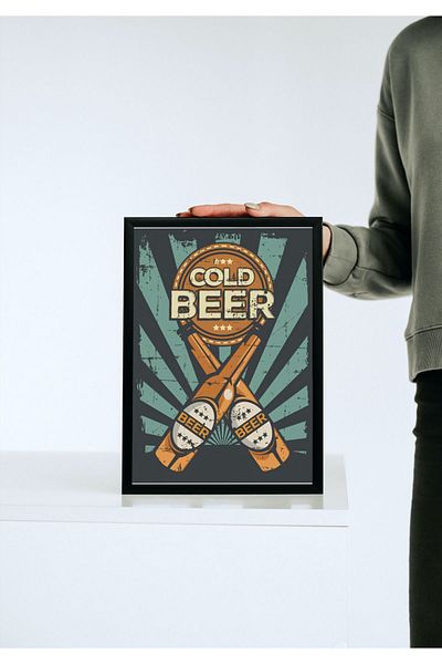 Arthopia Vintage Pinterest Cold Beer Αφίσα με κορνίζα Υψηλής ποιότητας ζωγραφική σχεδίου
