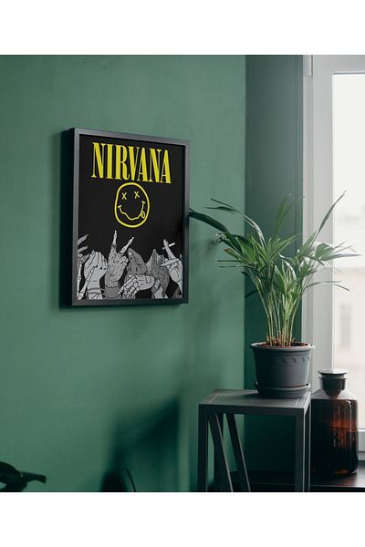 Arthopia Πανό με λογότυπο Nirvana Πίνακας σχεδίασης υψηλής ποιότητας με κορνίζα Pinterest
