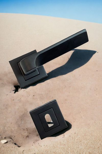 Sofuoğlu Dikmen Model Stainless Steel Matte Black Square Rosette Room Door Handle (1 Set)