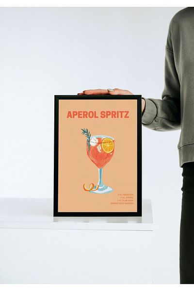 Arthopia Aperol Spritz Cocktail Αλκοολούχο Ποτό Αφίσα Δώρο Διακόσμηση Σχέδιο Ζωγραφική με κορνίζα