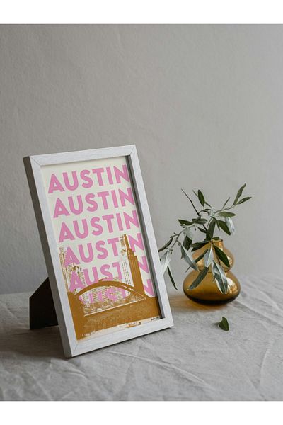 Arthopia Austin Pink City Cities Pinterest Αφίσα με κορνίζα Υψηλής ποιότητας διακοσμητικό σχέδιο ζωγραφικής