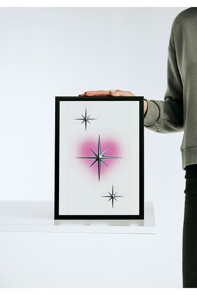 Arthopia Ροζ Ασημί North Star Hologram Pinterest Πλαίσιο αφίσας Υψηλής ποιότητας διακοσμητικό σχέδιο ζωγραφικής