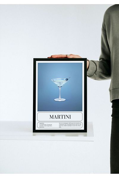 Arthopia Martini Cocktail Alcohol Drink Αφίσα με κορνίζα Δώρο Διακόσμηση Σχέδιο Ζωγραφική
