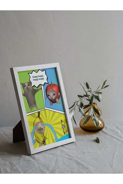 Arthopia Επιτραπέζια αφίσα Happy Happy Cat Banana Cat με σκελετό