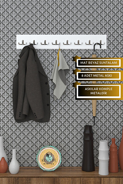Kenzlife Askılık Tokadi Mat Beyaz Renk Suntalam 08 Adet Metal Krom Renk Portm...