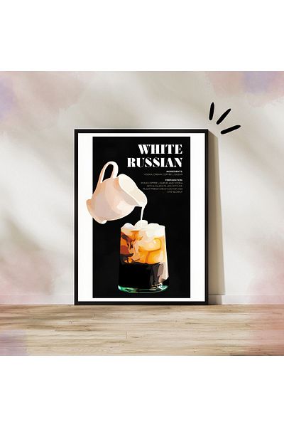 Arthopia Λευκό ρωσικό κοκτέιλ Pinterest Διακοσμητική αφίσα με κορνίζα Υψηλής ποιότητας ζωγραφική σχεδίασης