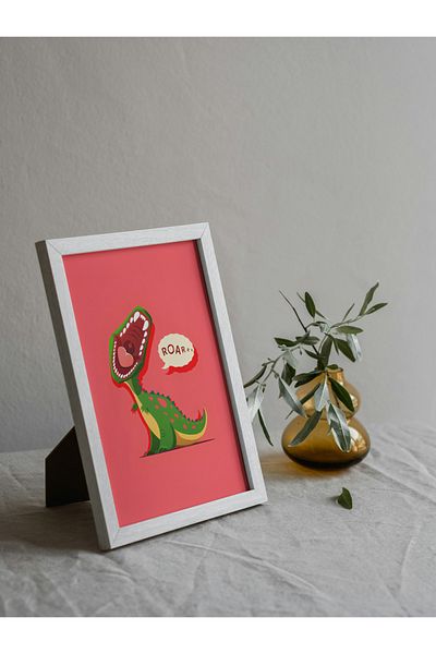 Arthopia Cute Animals Roaring Dinosaur Διακόσμηση Παιδικού Δωματίου Ποιοτική ζωγραφική με κορνίζα