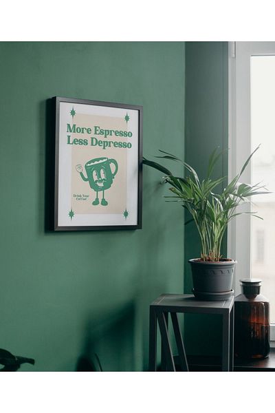Arthopia Περισσότερο Espresso Less Depresso Coffee Δώρο Αφίσα Πίνακας Καλλιτεχνικού Σχεδιασμού με κορνίζα