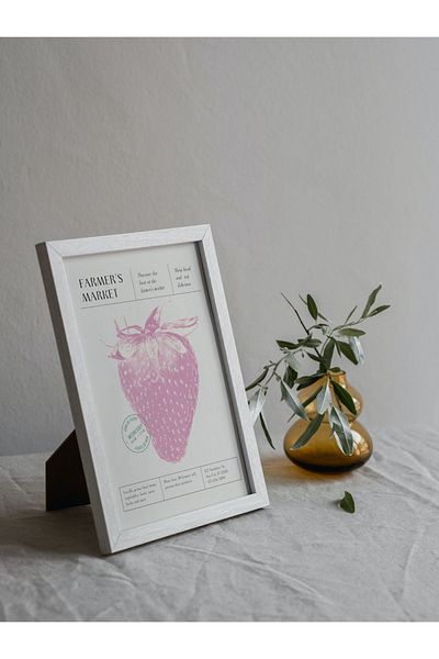 Arthopia Pinterest Strawberry - Πίνακας υψηλής ποιότητας σχεδίου με κορνίζα με αφίσα φράουλα