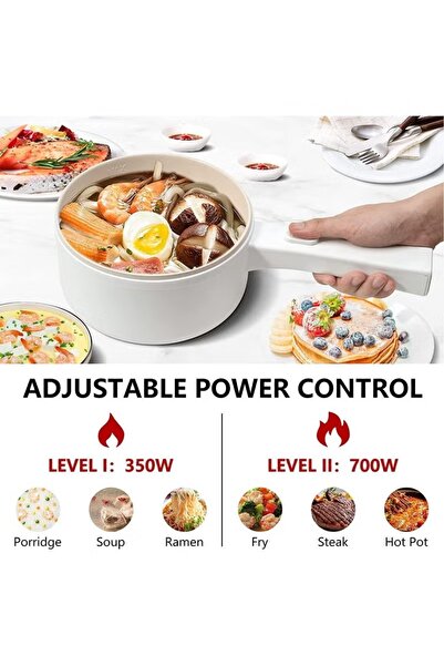 Primo Plus Electric Heating Pot 2L with Steamer and Temperature Control, Non-Stick Cooker, Electric Frying Pan,