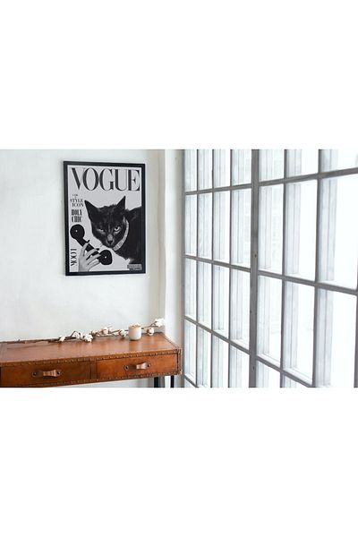 Arthopia Vogue Cat Cat Μαύρο Λευκό Pinterest Αφίσα με κορνίζα Υψηλής ποιότητας διακοσμητικό σχέδιο ζωγραφικής