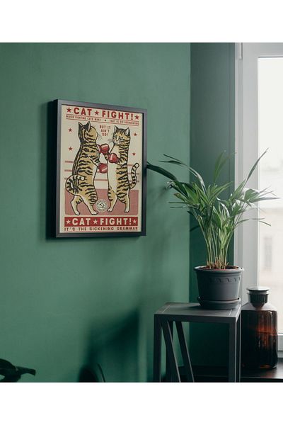 Arthopia Vintage Pinterest Cat Fight Cat Fight Αφίσα με κορνίζα Υψηλής ποιότητας διακοσμητικό σχέδιο ζωγραφικής