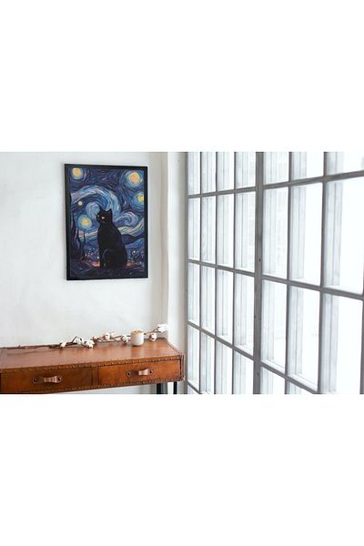 Arthopia Vintage Starry Nights Cat Van Gogh Cat Αφίσα με κορνίζα Υψηλής ποιότητας διακοσμητικό σχέδιο ζωγραφικής