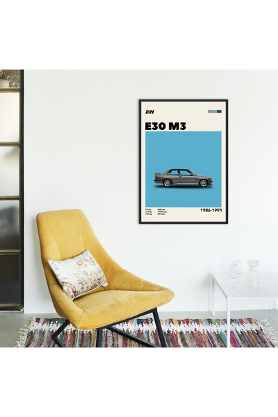 Arthopia BMW E30 M3 Serisi Vintage Dekorasyon Yüksek Kaliteli Çerçeveli Duvar Tablosu Poster