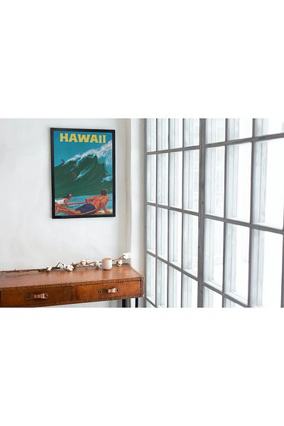 Arthopia Vintage διακόσμηση Hawaii Surfing And Waves Αφίσα ζωγραφικής τοίχου με κορνίζα υψηλής ποιότητας