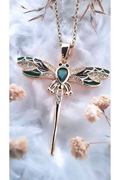 Serenity Yeşil Zirkon Taşlı Yusufçuk Figürlü Çelik Kolye