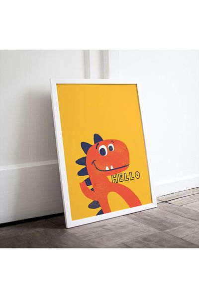 Arthopia Cute Animals Red Dinosaur Διακόσμηση Παιδικού Δωματίου Ποιοτική ζωγραφική με κορνίζα