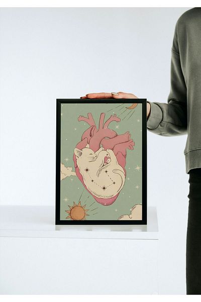 Arthopia Lovely Cat Pink Heart Kitten Pinterest Αφίσα με κορνίζα Υψηλής ποιότητας διακοσμητικό σχέδιο ζωγραφικής