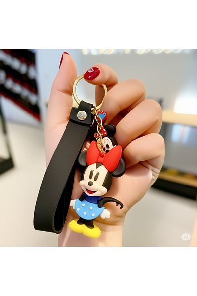 EFAYNU Cute Red Ribbon Figure Keychain – Black Bag Accessory