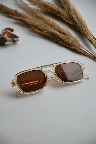 LOOKUP Unisex Retro Double Bridge Brown Glass Women's Men's Sunglasses (53/19/140)