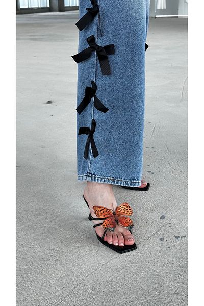 Letafia Natali Black Butterfly Detailed Slippers