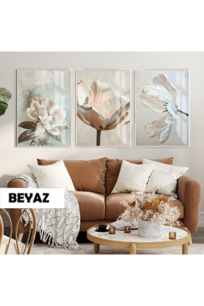 Harikabirev HARİKABİREV|(DIJITAL ART) ÇİÇEK KOMBİNİ|ÇERÇEVELİ CAM TABLO 3LÜ D...