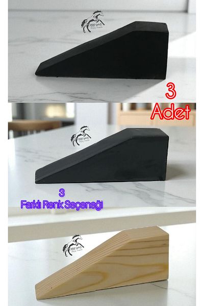 Krb Ahsap Anthracite Gray 3 Pieces Door Stopper, Door Stopper, Wooden Door Wedge, Wooden Wedge