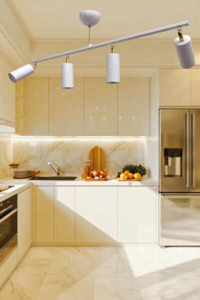 Step Aydınlatma 4 Lü Oynar Başlı Yön Değiştiren Spot Sıralı 4lü Beyaz Gold Salon Mutfak Avize