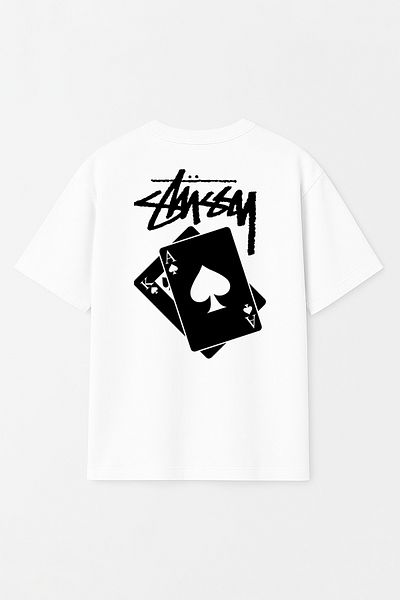 THE RULE Unisex Stüssy Playing Card με στάμπα Oversize 100% βαμβακερό μπλουζάκι με φαρδιά κοπή με υφή RF0524