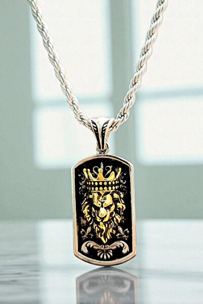 AK STORE SİLVER Gümüş Kaplama K-138 Paslanmaz Kromix Aslan Kral Erkek Kolye E...