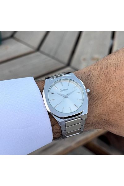 catera Men's Silver Steel Watch with White Dial