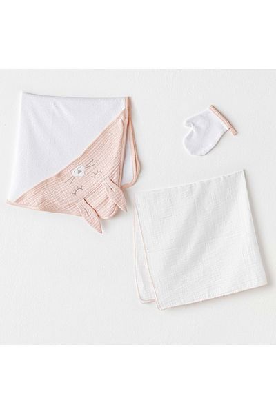 andywawa Baby Girl 2-Piece Muslin Towel Set Powder Color