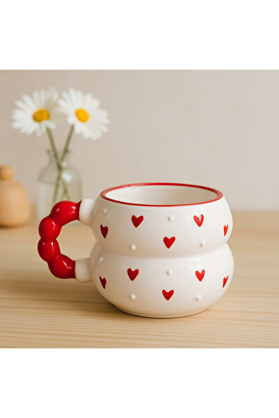 SırART مقبض مطرز بطبقة منقط على شكل قلب كوب سيراميك مطرز يدويًا ومزخرف خصيصًا