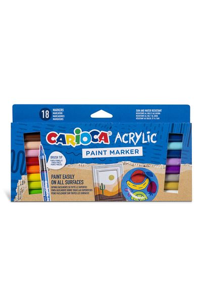 CARIOCA Acrylic Paint Marker Water-Based Brush Tip Can Paint All Surfaces of 18Pcs