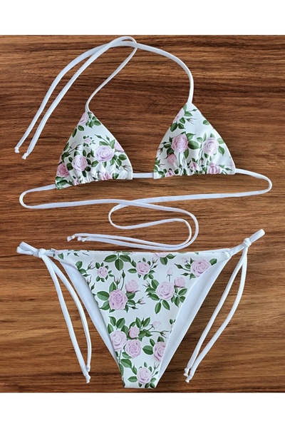 bright moon Kadın çiçekli bikini takımı (dolgusuz)