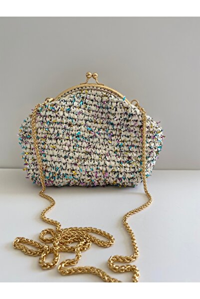 Handmade Metal Burslu Çanta Konfeti İpli Simli